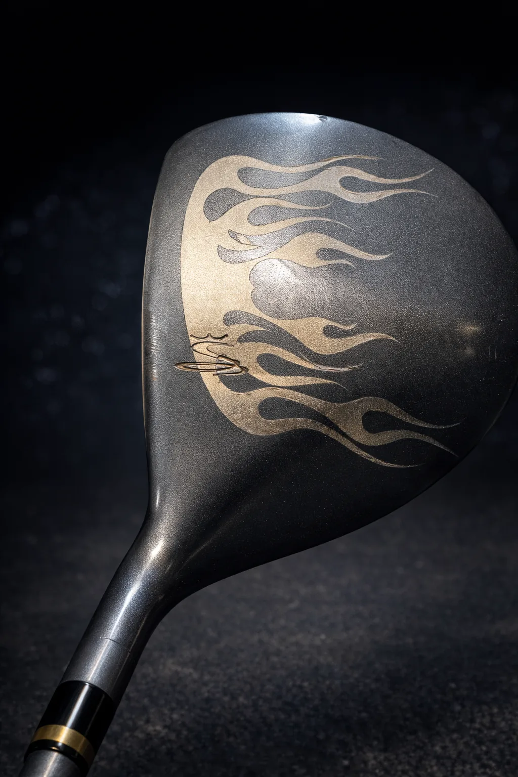 Flame design engraved into a golf club