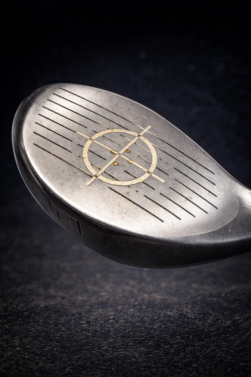 Crosshair design engraved into a golf driver face