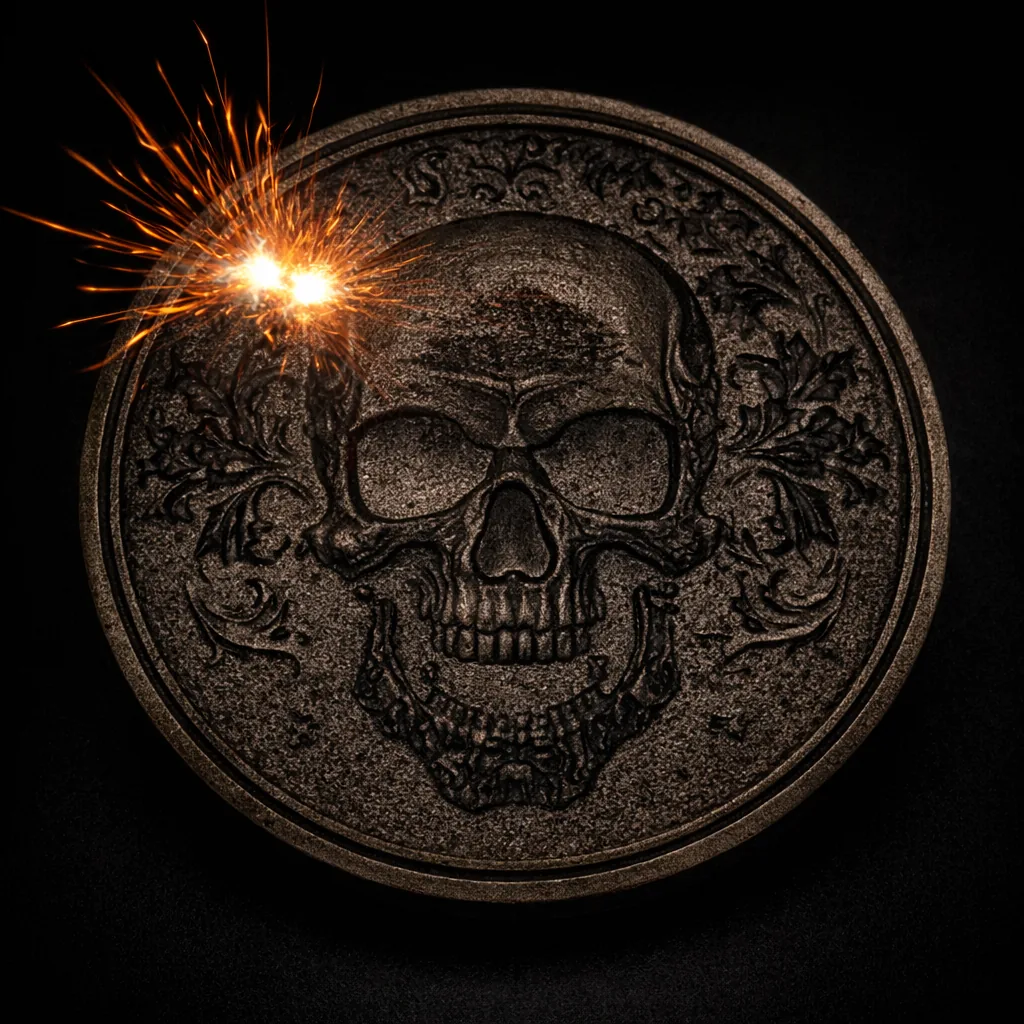 Memento mori skull design, hand-engraved